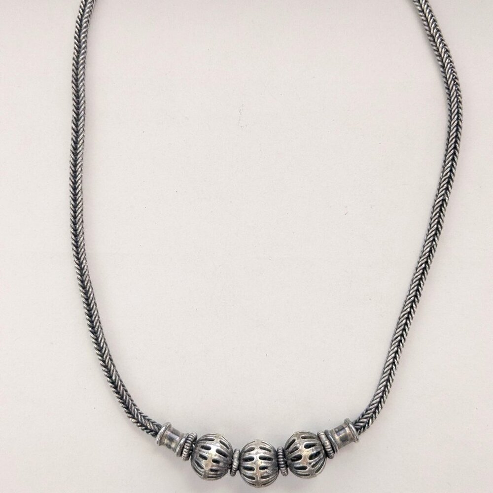 925 Sterling Silver Bali Style HEAVY Ball Beaded Necklace